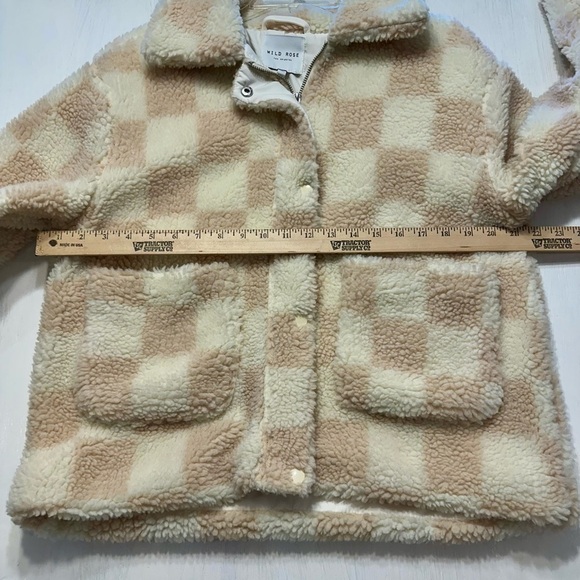 Wild Rose LA Teddy Jacket Women’s Small Faux Shearling Cream Pink Check Sherpa - Picture 3 of 10